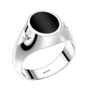 US Jewels Men's 925 Sterling Silver Black Genuine Onyx Solid Back Ring - US Jewels