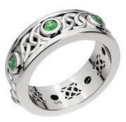 US Jewels Men's 925 Sterling Silver Simulated Emerald Spinner Ring - US Jewels