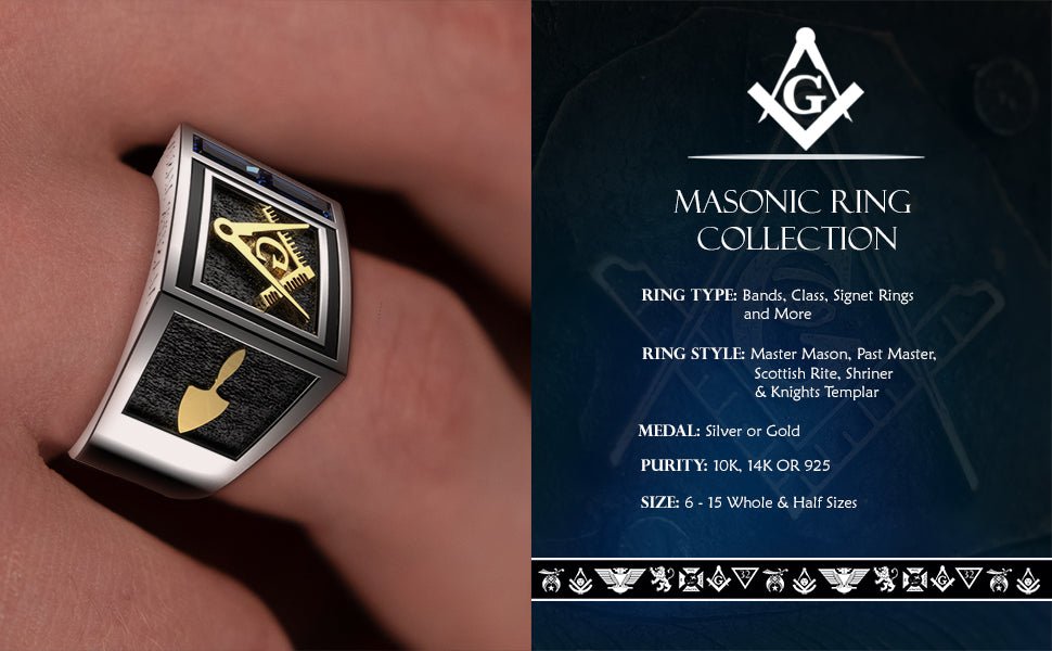 US Jewels Men's 925 Sterling Silver Synthetic Sapphire Solid Back Masonic Master Mason Ring - US Jewels