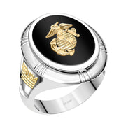 US Jewels Men's 925 Sterling Silver With 10k or 14k Yellow Gold Solid Back US Military Rings - US Jewels