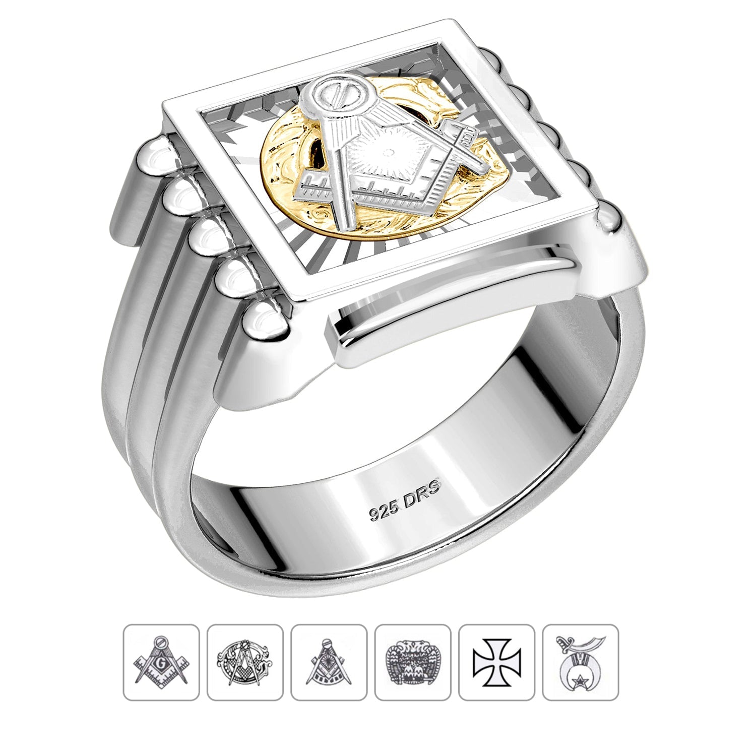 US Jewels Men's 925 Sterling Silver with Optional 10k or 14k Gold Masonic Rings - US Jewels