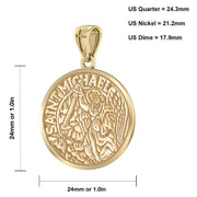 US Jewels Men's Heavy Solid 10K or 14k Yellow Gold Saint Michael Medal Round Pendant, 24mm - US Jewels