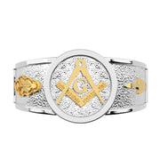 US Jewels Men's Solid Back Two Tone 10k or 14k Gold Master Mason Masonic Blue Lodge Ring - US Jewels