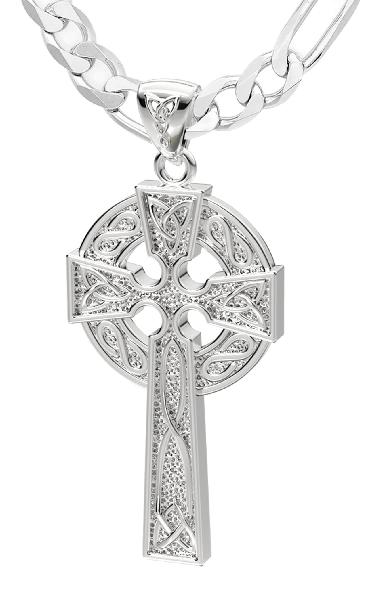 US Jewels Men's XL 925 Sterling Silver 58mm Irish Celtic Knot Cross Polished Finish Pendant Necklace, 58mm - US Jewels