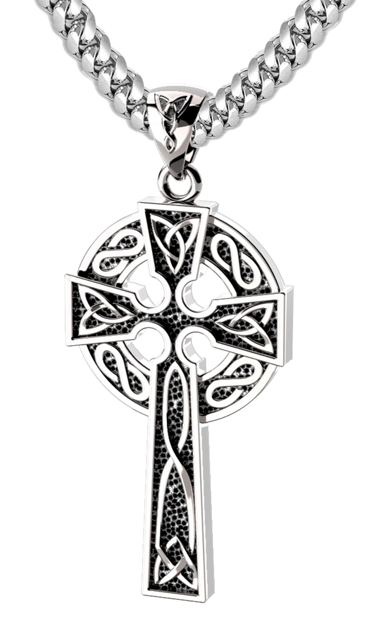 US Jewels Men's XL 925 Sterling Silver Irish Celtic Knot Cross Antique Finish Pendant Necklace, 58mm - US Jewels