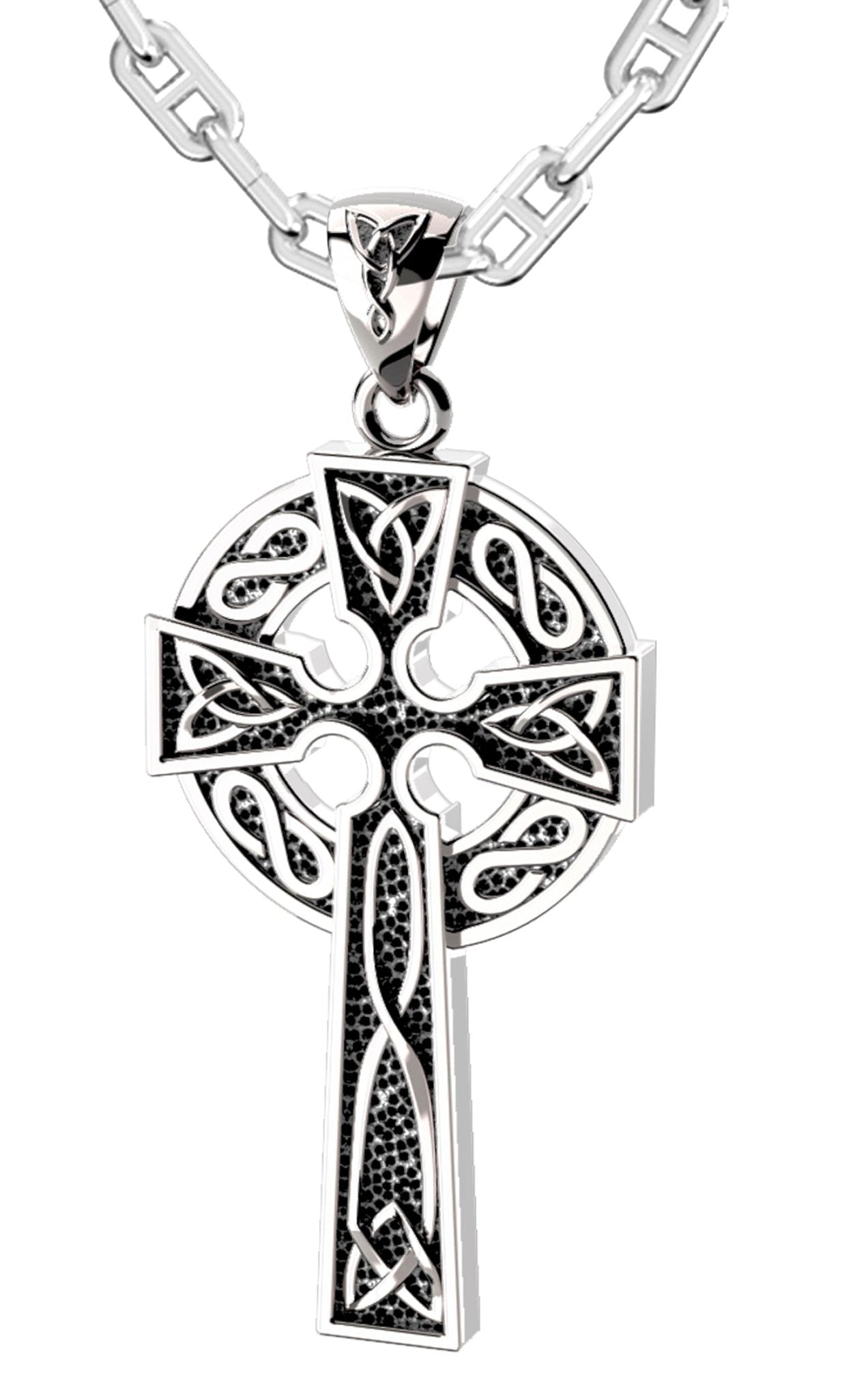US Jewels Men's XL 925 Sterling Silver Irish Celtic Knot Cross Antique Finish Pendant Necklace, 58mm - US Jewels