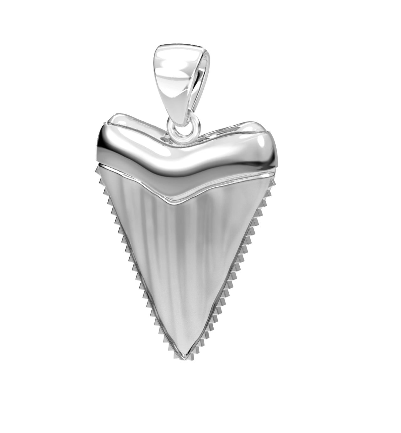 Men's Solid 925 Sterling Silver Great White Shark Tooth Pendant Necklace, 27mm