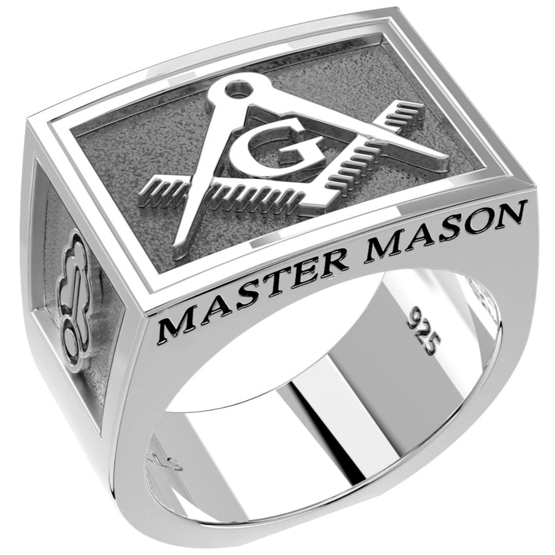 Men's Heavy 925 Sterling Silver Freemason Master Mason Ring Band