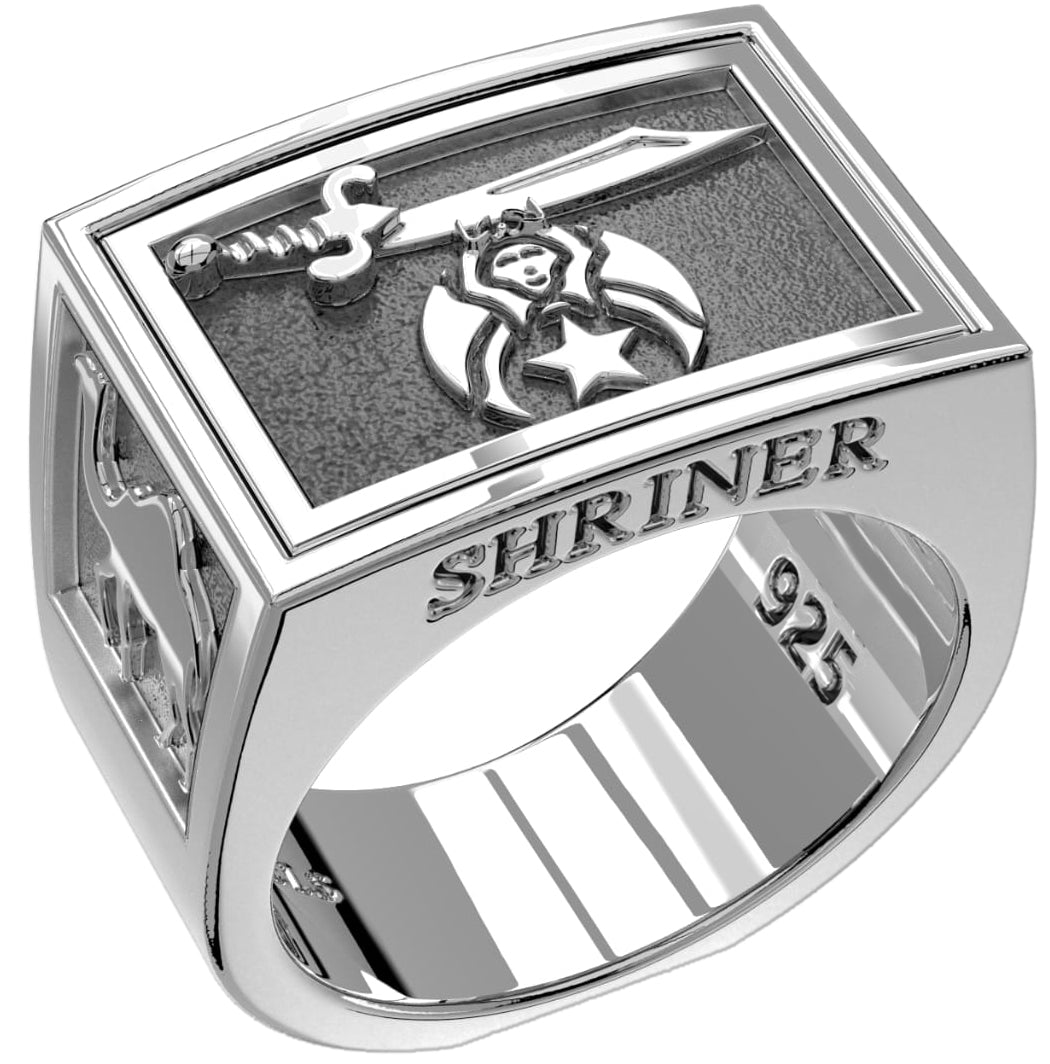 Men's Heavy 925 Sterling Silver Freemason Shriner Ring Band