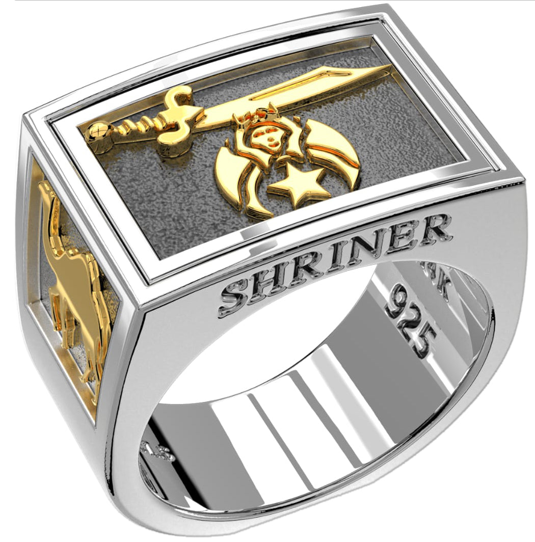 Shriner Ring Band Freemason Heavy Sterling Silver For Men