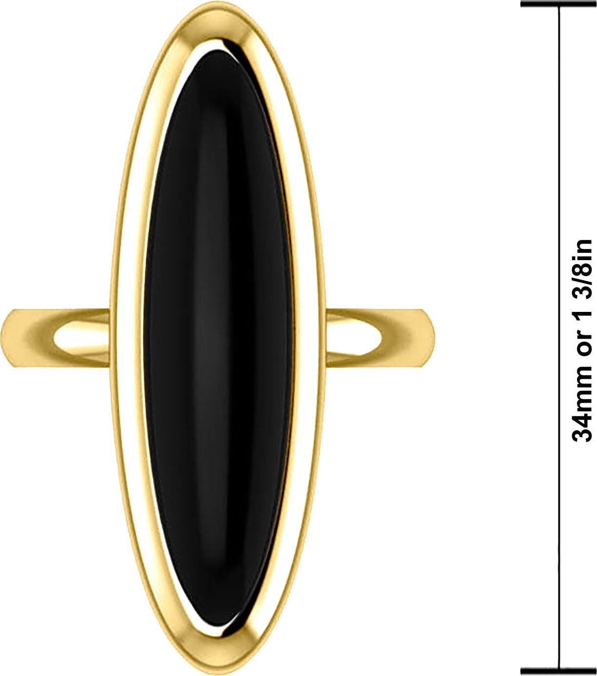 Black Onyx Ring Long Oval Inlaid Onyx for Women's