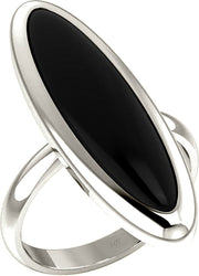 Women's 14k Yellow or White Gold Modern Long Oval Inlaid Black Onyx Ring - US Jewels