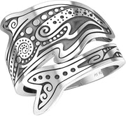 Women's 925 Sterling Silver Tribal Tattoo Dolphin Spoon Ring - US Jewels