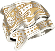 Women's Two Tone 10k or 14k Yellow or White Gold Tribal Tattoo Dolphin Spoon Ring - US Jewels
