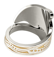 Women's Two Tone 10k or 14k Yellow or White Gold Tribal Tattoo Dolphin Spoon Ring - US Jewels