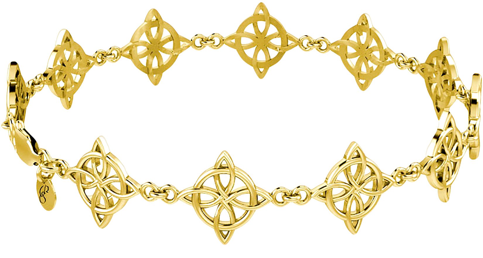 Women's Yellow Gold Irish Celtic Four Point Link Bracelet - US Jewels