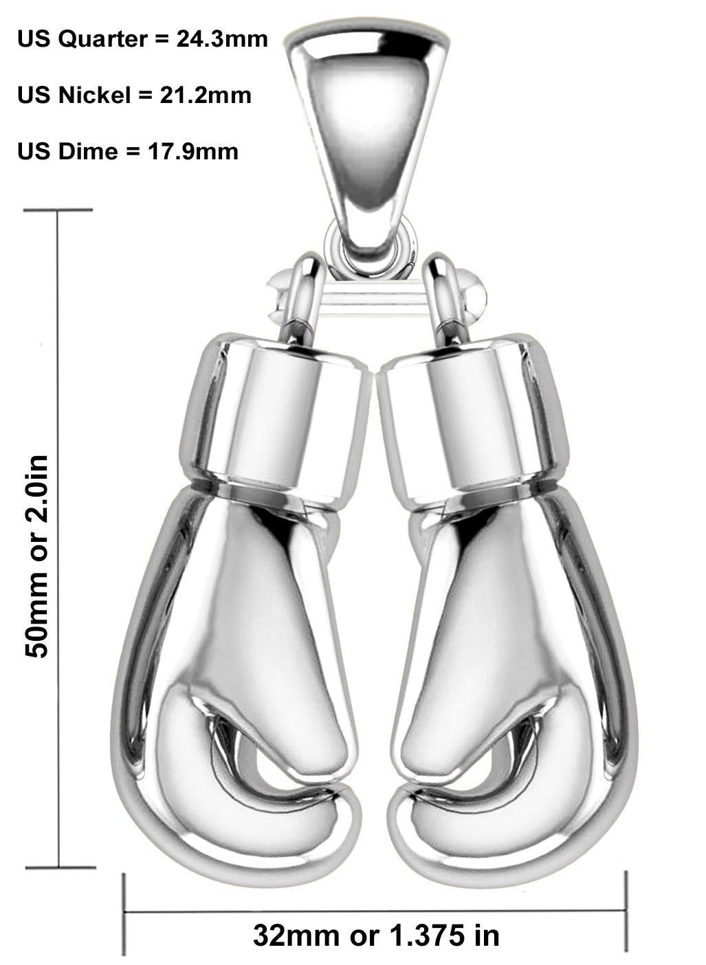 XL 50mm 3D 925 Sterling Silver Double Boxing Glove Pendant Necklace, 74g! - US Jewels