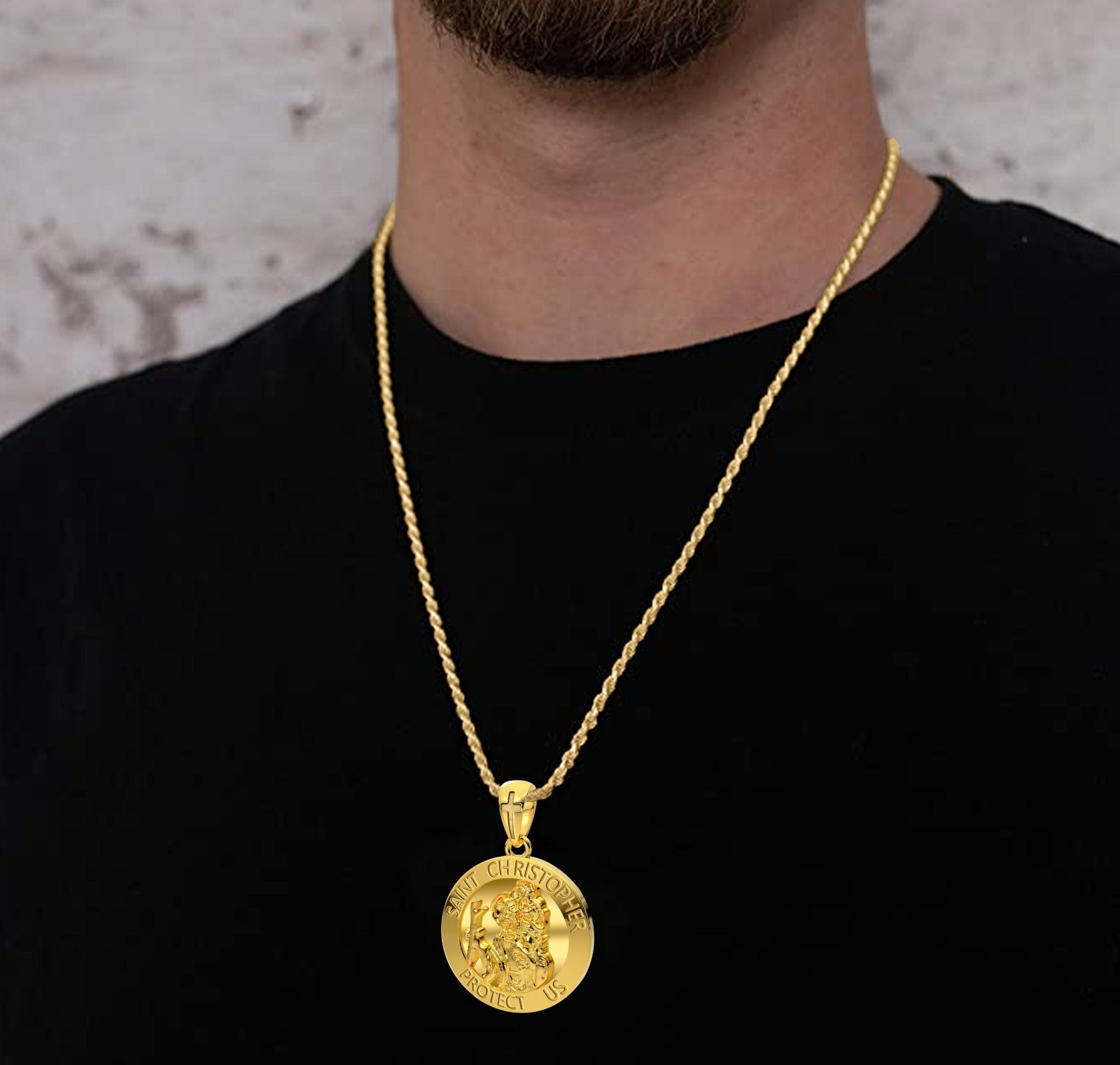 Yellow Gold Plated Double Coin St Christopher Necklace