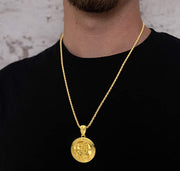 XL Heavy Solid 10K or 14K Yellow Gold St Saint Christopher Medal Round Pendant Necklace, 32mm - US Jewels