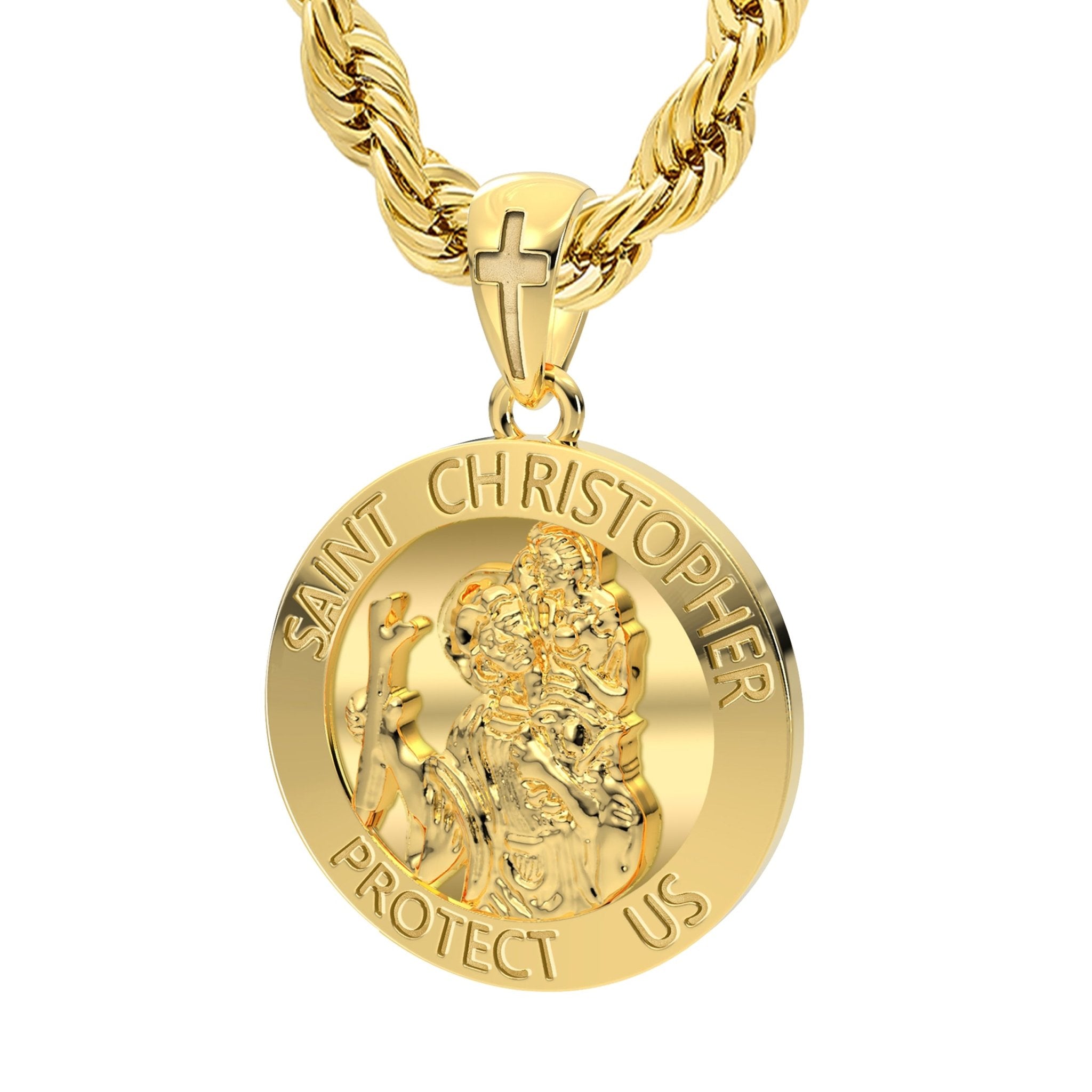 St Christopher Necklace - Round Pendant Necklace In Gold