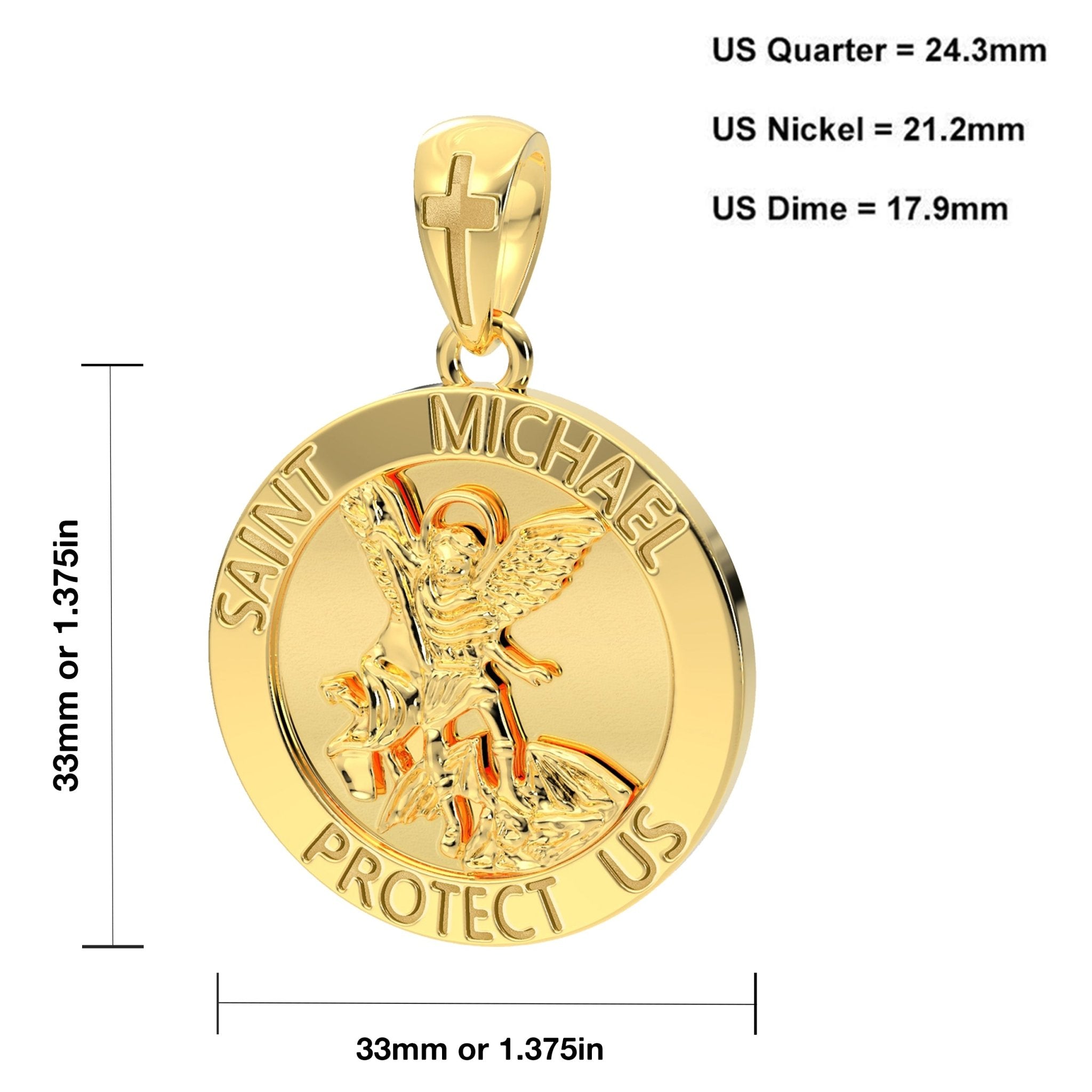 St Michael Pendant - Round Pendant Necklace Of 10K Gold