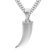 XL Men's 925 Sterling Silver 41mm Wolf Tooth Pendant Necklace - US Jewels