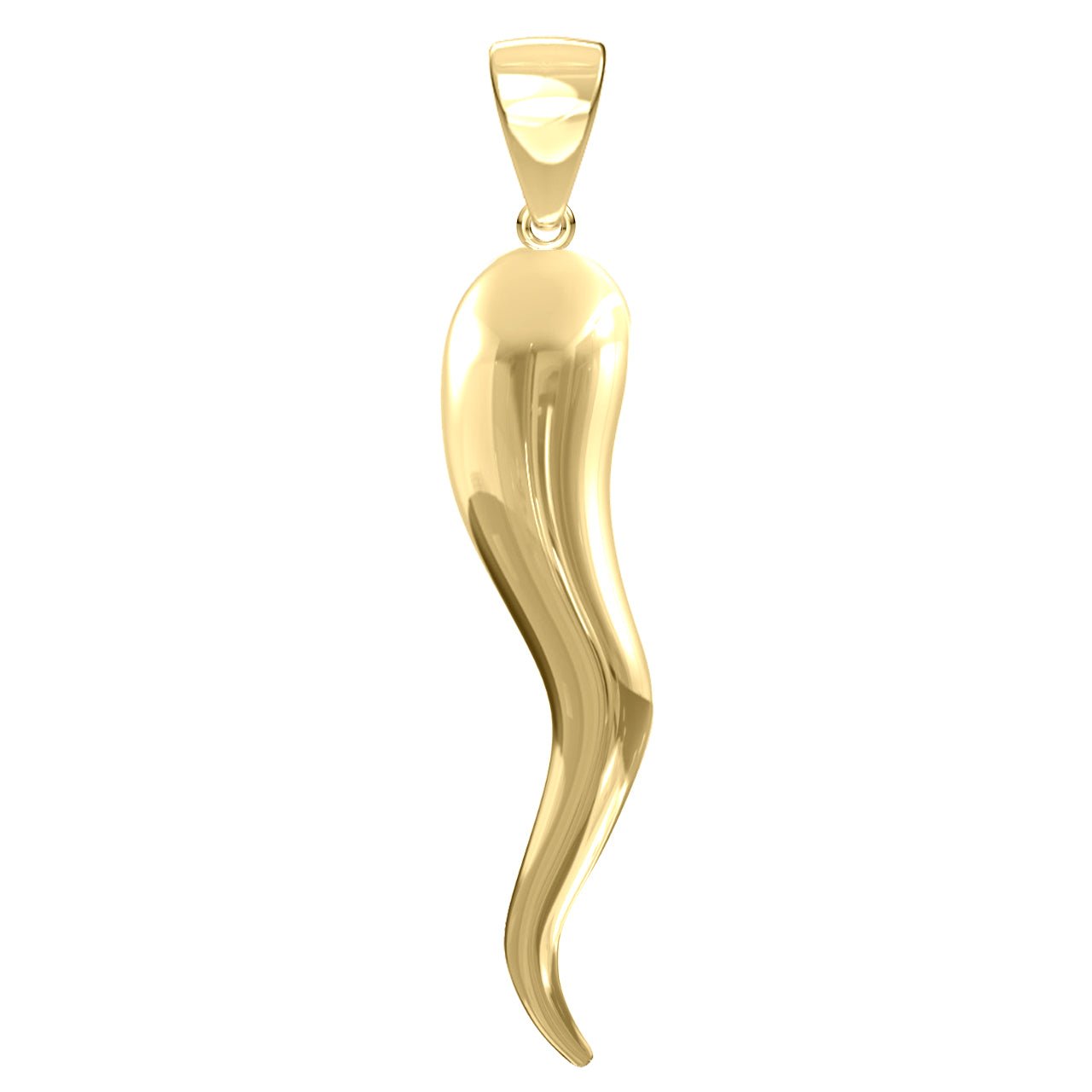 XL Men's Rounded Solid 14k Italian Horn Cornicello Amulet Pendant Necklace, 50mm - US Jewels